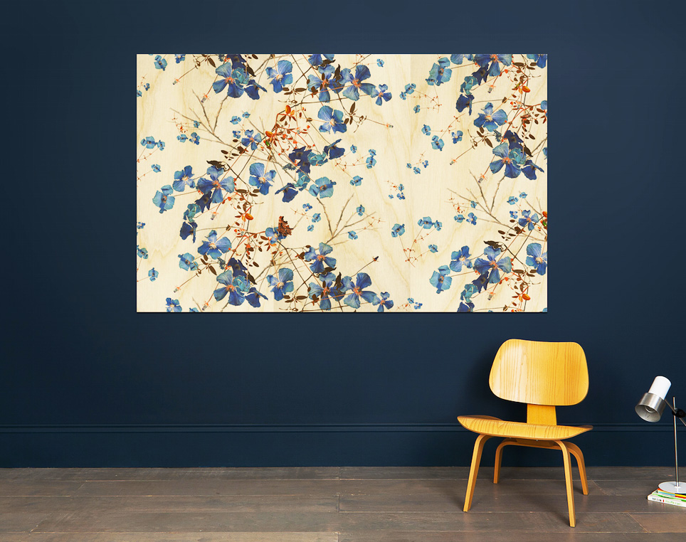 Cover your walls with birch ply printed with an visual you like. Pictured here is Clematis Powder Blue by Michael Angove from Surface View. From £175 Cover your walls with birch ply printed with an visual you like. Pictured here is Clematis Powder Bl